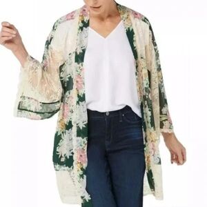 Laurie Felt floral lace open kimono sheer